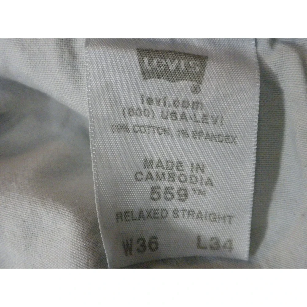 Levi's 559 Jeans Mens 36x34 Blue Denim Relaxed Straight Light Wash Heel Drag